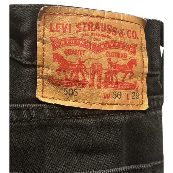 Levis Jeans Mens 36x29 Black 505 Dark Denim Pant Faded Workwear Regular Straight - Picture 4 of 4
